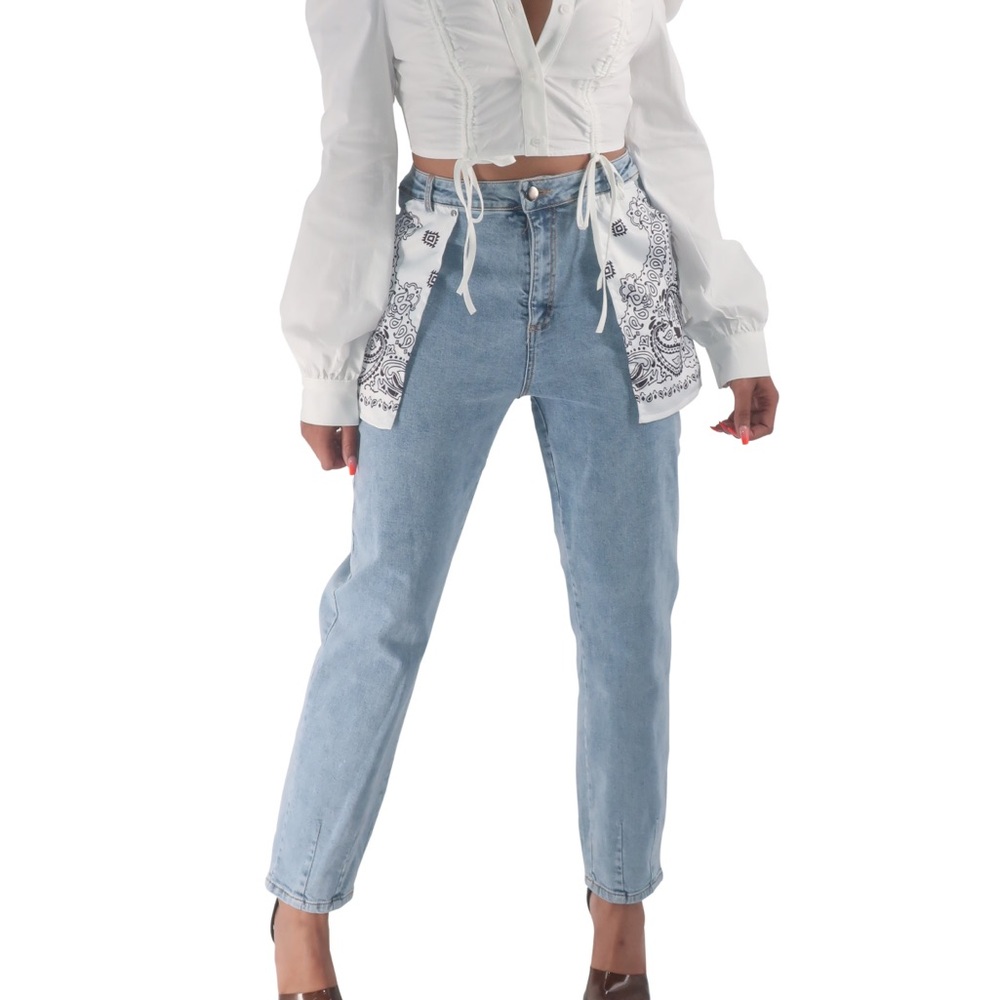 Bandana out silk white pocket jeans size S